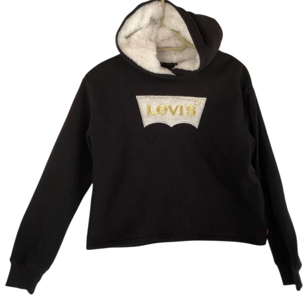 Levi's Kids Black Hoodie with Gold Logo Sparkle Hoodie XL